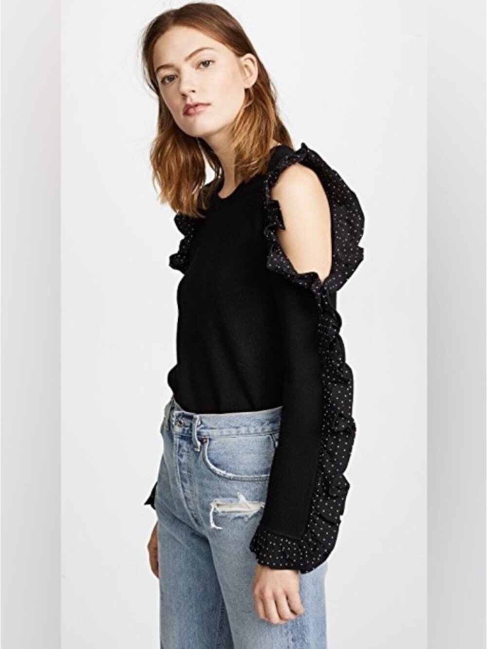 Club Monaco Cold-Shoulder Ruffle Sweater - Picture 2 of 11